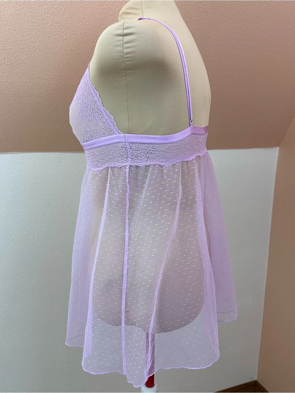 Victoria's Secret Womens XL Lilac Lace Mesh Babydoll Camisole Top Lingerie